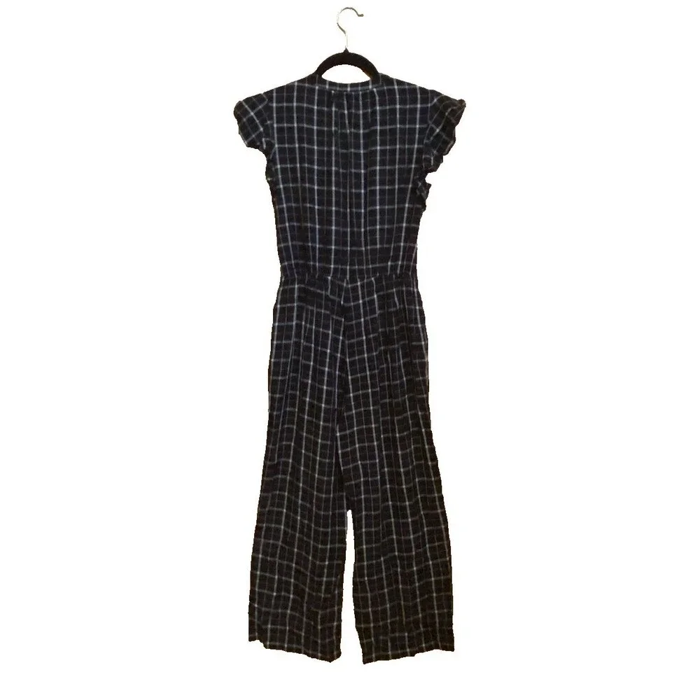 1. STATE Plaid Rayon Windowpane Wide Leg Jumpsuit Size 0 Black & White - Picture 2 of 11